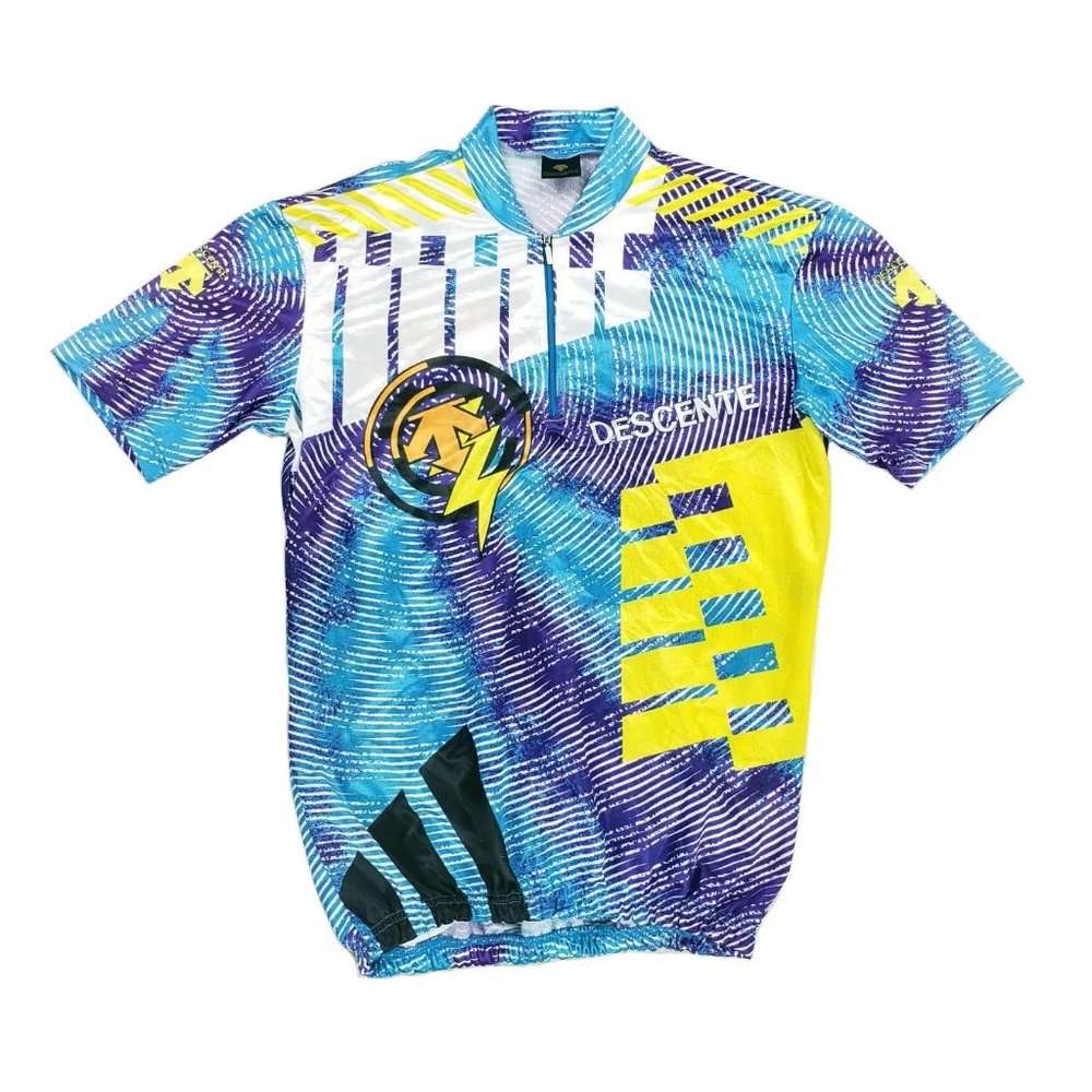 Vintage Descente 1/4 1/2 Zip Cycling Jersey Mens XL All Over Print USA Made